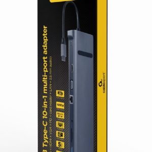 CABLEXPERT USB-C 10IN1 MULTI-PORT ADAPTER (USB HUB+HDMI+VGA+PD+CARD READER+LAN+3.5MM) SPACE GREY 3 072 01 001666 1