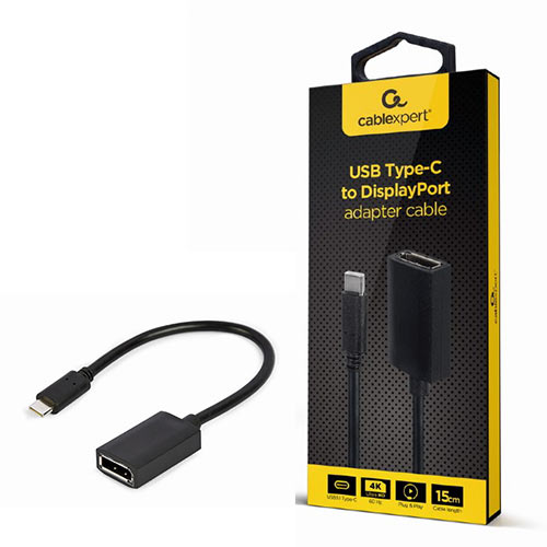 CABLEXPERT USB TYPE-C TO DISPLAYPORT ADAPTER CABLE 4K 15CM BLACK RETAIL PACK CABLEXPERT USB TYPE-C TO DISPLAYPORT ADAPTER CABLE 4K 15CM BLACK RETAIL PACK
