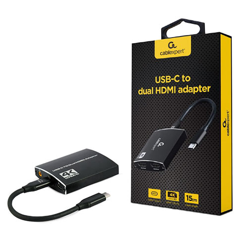 CABLEXPERT USB-C TO DUAL HDMI ADAPTER 4K 60HZ BLACK RETAIL PACK CABLEXPERT USB-C TO DUAL HDMI ADAPTER 4K 60HZ BLACK RETAIL PACK