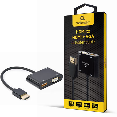 CABLEXPERT HDMI MALE TO HDMI FEMALE+VGA FEMALE+AUDIO ADAPTER CABLE BLACK RETAIL PACK CABLEXPERT HDMI MALE TO HDMI FEMALE+VGA FEMALE+AUDIO ADAPTER CABLE BLACK RETAIL PACK