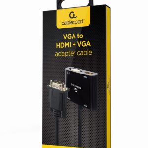 CABLEXPERT VGA TO HDMI+VGA ADAPTER CABLE 0,15M BLACK RETAIL PACK 3 072 01 001689 5