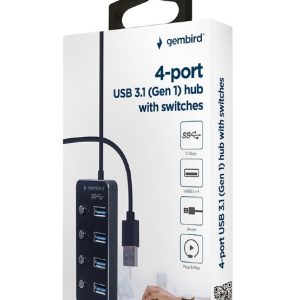 GEMBIRD USB3.1 (GEN1) POWERED 4-PORT HUB WITH SWITCHES 3 072 01 001715 6