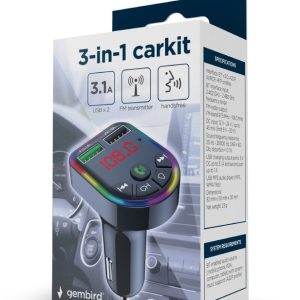 GEMBIRD 3 IN 1 RGB CARKIT WITH FM RADIO TRANSMITTER AND USB CHARGER BLACK 2 072 01 001740 2
