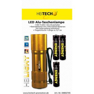 HEITECH FLASHLIGHT WITH 9 LEDS INCLUDES 3 MICRO/AAA BATTERIES 3 092 01 000067 2