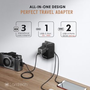 LAMTECH UNIVERSAL POWER TRAVEL ADAPTER 2XUSB 1XTYPE-C 20W BLACK 2 112808 10 1