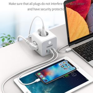 TESSAN 6 IN 1 POWERCUBE STRIP 3xSCHUKO, 2xUSB, 1xTYPE-C, 2M CABLE 3 1xTYPE-C