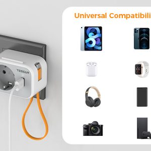 TESSAN 3 IN 1 WALL SOCKET 1xSCHUKO, 1xUSB, 1xTYPE-C CABLE 15CM 3 1xTYPE-C CABLE 15CM