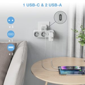 TESSAN 6 IN 1 WALL SOCKET 3xSCHUKO, 2xUSB, 1xTYPE-C 4 131 01 000009 4 1