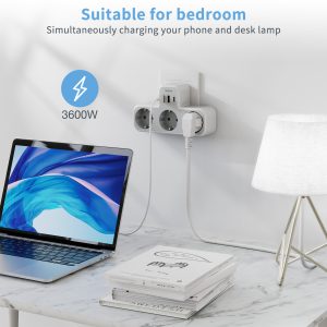 TESSAN 6 IN 1 WALL SOCKET 3xSCHUKO, 2xUSB, 1xTYPE-C 3 1xTYPE-C