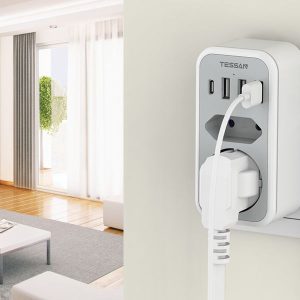 TESSAN 6 IN 1 WALL SOCKET 1xSCHUKO, 1xEU SOCKET ,3xUSB, 1xTYPE-C 3 3xUSB