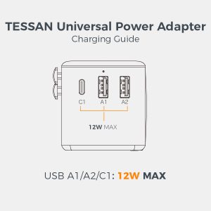 Tessan Universal Αντάπτορας Ταξιδιού TRAVEL ADAPTER 2xUSB, 1xTYPE-C MAX 15W 4 131 01 000011 3 1