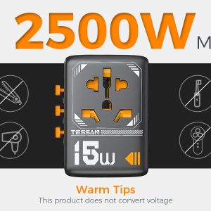 Tessan Universal Αντάπτορας Ταξιδιού TRAVEL ADAPTER 2xUSB, 1xTYPE-C MAX 15W 2 1xTYPE-C MAX 15W