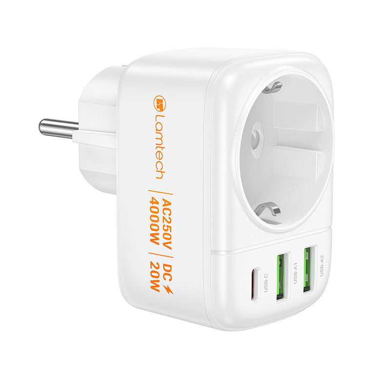 LAMTECH MULTIFUNCTIONAL SURGE PROTECTOR WALL SOCKET 1xSCHUKO 2xUSB 1xTYPE-C PD20W LAMTECH MULTIFUNCTIONAL SURGE PROTECTOR WALL SOCKET 1xSCHUKO 2xUSB 1xTYPE-C PD20W