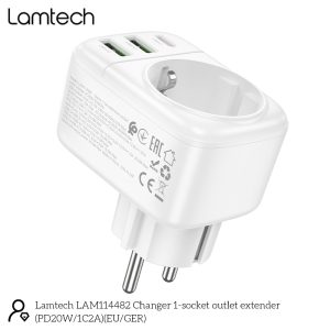 LAMTECH MULTIFUNCTIONAL SURGE PROTECTOR WALL SOCKET 1xSCHUKO 2xUSB 1xTYPE-C PD20W 4 6 2