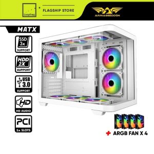ARMAGGEDDON MICRO ATX STEEL PC CASE AQUARON X-CURVE 285 FULLY WHITE 2 BLIZZARD 1 RGB 5 2