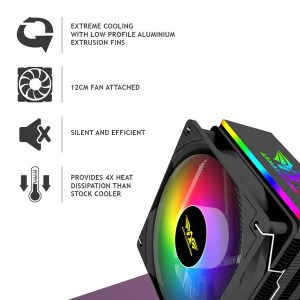 ARMAGGEDDON ARGB SILENT 12CM CPU COOLING FAN 4 HEAT PIPES BLACK 3 BLIZZARD 1 RGB 8