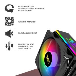 ARMAGGEDDON ARGB SILENT 12CM CPU COOLING FAN 6 HEAT PIPES BLACK 3 BLIZZARD3 B 1 2