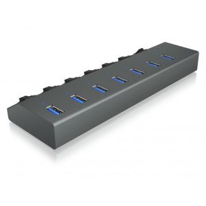 ICY BOX 7-PORT USB3.2 ALUMINIUM HUB WITH INDIVIDUAL ON/OFF SWITCHES, POWER SUPPLY AND CABLE 1M 4 IB HUB1701 C3 3
