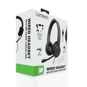 LAMTECH USB STEREO HEADPHONE WITH MIC NOISE CANCELLING BLACK REFURBISHED 4 LAM113072 Η