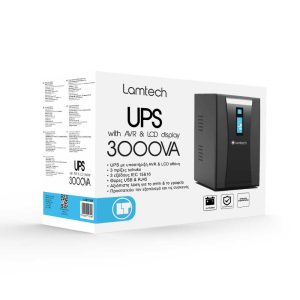 LAMTECH UPS WITH AVR AND LCD DISPLAY 3000VA, 4x12V/9AH, 3xSCHUKO, 3xIEC, USB & RJ45 PORT 4 3xIEC