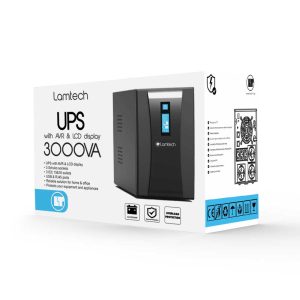 LAMTECH UPS WITH AVR AND LCD DISPLAY 3000VA, 4x12V/9AH, 3xSCHUKO, 3xIEC, USB & RJ45 PORT 3 3xSCHUKO