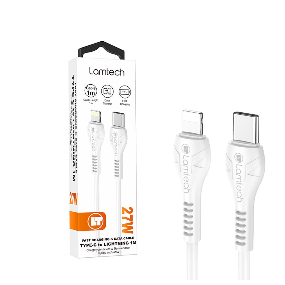 LAMTECH FAST CHARGING AND DATA CABLE TYPE-C TO LIGHTNING 1M 27W WHITE LAMTECH FAST CHARGING AND DATA CABLE TYPE-C TO LIGHTNING 1M 27W WHITE
