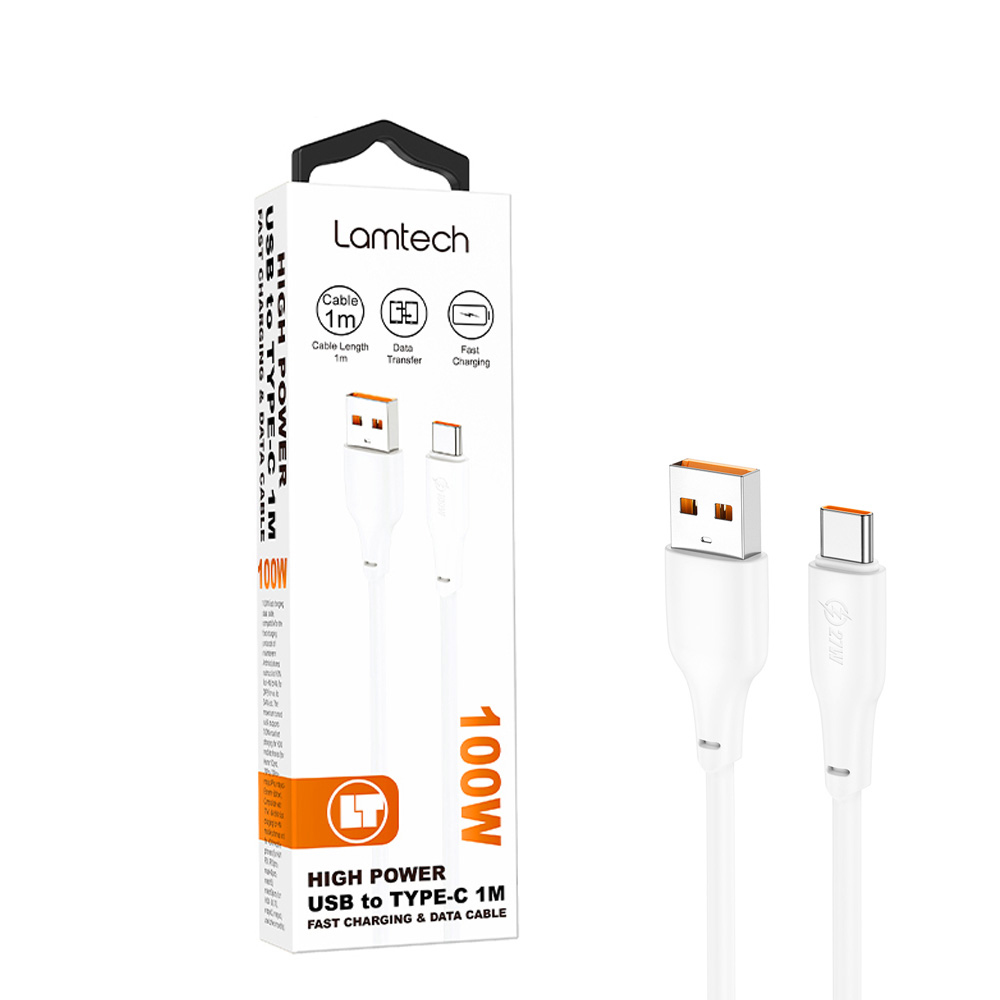 LAMTECH HIGH POWER CABLE USB TO TYPE-C 1M 100W WHITE LAMTECH HIGH POWER CABLE USB TO TYPE-C 1M 100W WHITE
