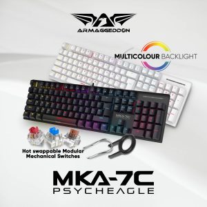 ARMAGGEDDON MECHANICAL HOT-SWAP KEYBOARD 12FX BACKLIGHT BLUE SWITCH MKA-7C 2024 WHITE CLICKY 3 MKA 7C 2024