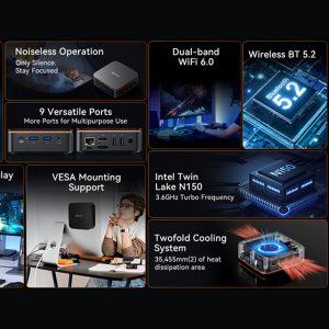 BLACKVIEW MINI PC INTEL N150 8GB DDR4 256GB M.2 SSD 2280 4K DUAL DISPLAY WIN 11 PRO BLACK 3 MP20 N150 16512 B 4