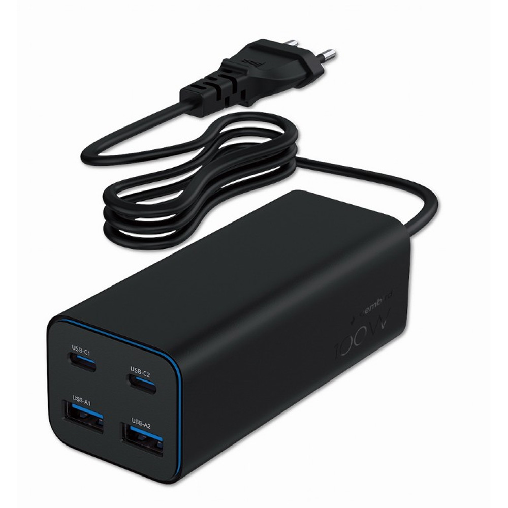 GEMBIRD 4-PORT 100W GaN USB PD FAST CHARGER BLACK GEMBIRD 4-PORT 100W GaN USB PD FAST CHARGER BLACK