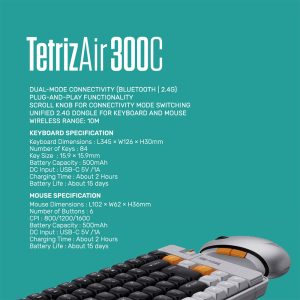 ALCATROZ BT5.3/2.4G MULTI-DEVICE RECHARGEABLE KEYBOARD & MOUSE TETRIZ AIR 300C SUMMER WHITE 2 TETRIZ AIR3 5