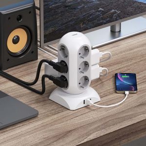 TESSAN 15 IN 1 TOWER SURGE PROTECTOR 25W 12xSCHUKO, 2xUSB, 1xTYPE-C, 2M CABLE WHITE 4 2M CABLE WHITE