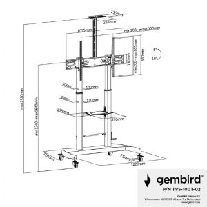 GEMBIRD HEIGHT ADJUSTABLE TV FLOOR STAND WITH CASTER WHEELS 60' - 100' 4 TVS 100T 02