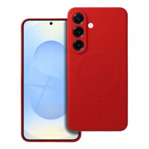 Case for Samsung S25 Silicone Mag Cover compatible with MagSafe (camera protection) red