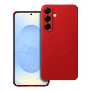 Case for Samsung S25 PLUS Silicone Mag Cover compatible with MagSafe (camera protection) red