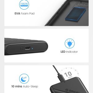 ORICO θήκη για 2.5" SATA HDD/SSD 25PW1C-C3, 5Gbps, μαύρη 3 μαύρη