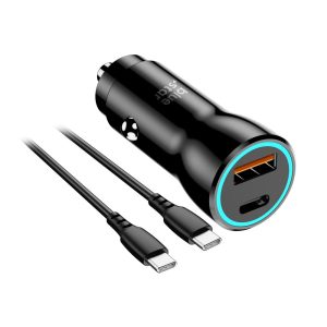 Φορτιστής Αυτοκινήτου Blue Star 25W USB-C + USB-A με PD, QC 3.0, AFC, PPS & Καλώδιο USB-C σε USB-C 60W 1m Μαύρος