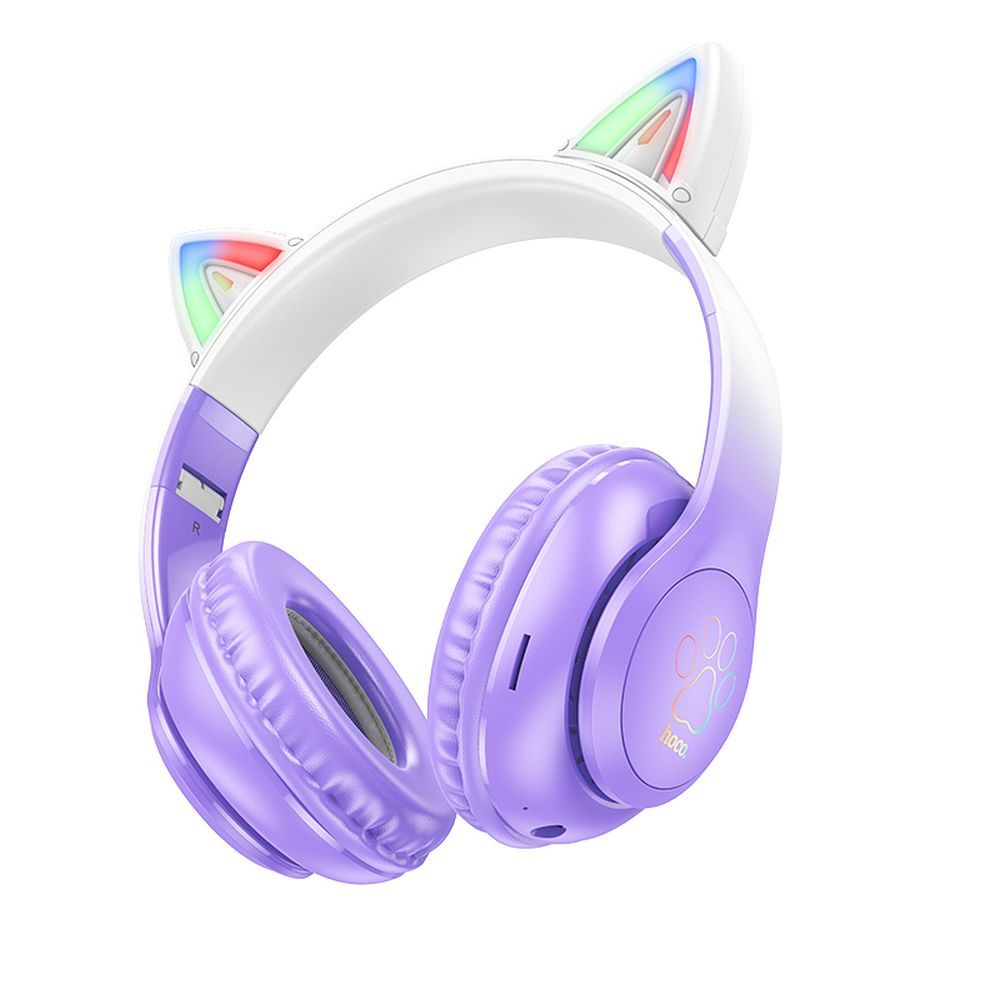 HOCO wireless bluetooth headphones W42 Cat Ear purple grape Ασύρματα Παιδικά Ακουστικά με Αυτάκια Γάτας – W42 Purple Grape, Bluetooth 5.3 TF Card, AUX & LED Φωτισμό
