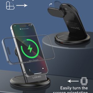 LDNIO ασύρματος φορτιστής WL02 με LED φωτισμό, 3 σε 1, 15W, μαύρος 4 μαύρος