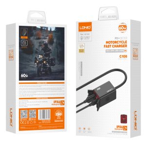 LDNIO φορτιστής μοτοσυκλέτας C108 με καλώδιο, USB/USB-C, 60W, μαύρος 4 μαύρος