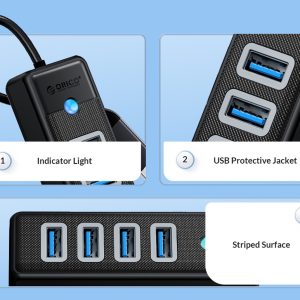 ORICO USB hub PW4U-C3, 4x θυρών, USB 3.0, 5Gbps, USB-C σύνδεση, μαύρο 4 5Gbps