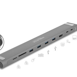 DELOCK docking station 87895, 9 θυρών, βάση laptop, 85W PD, 4K, γκρι 3 βάση laptop