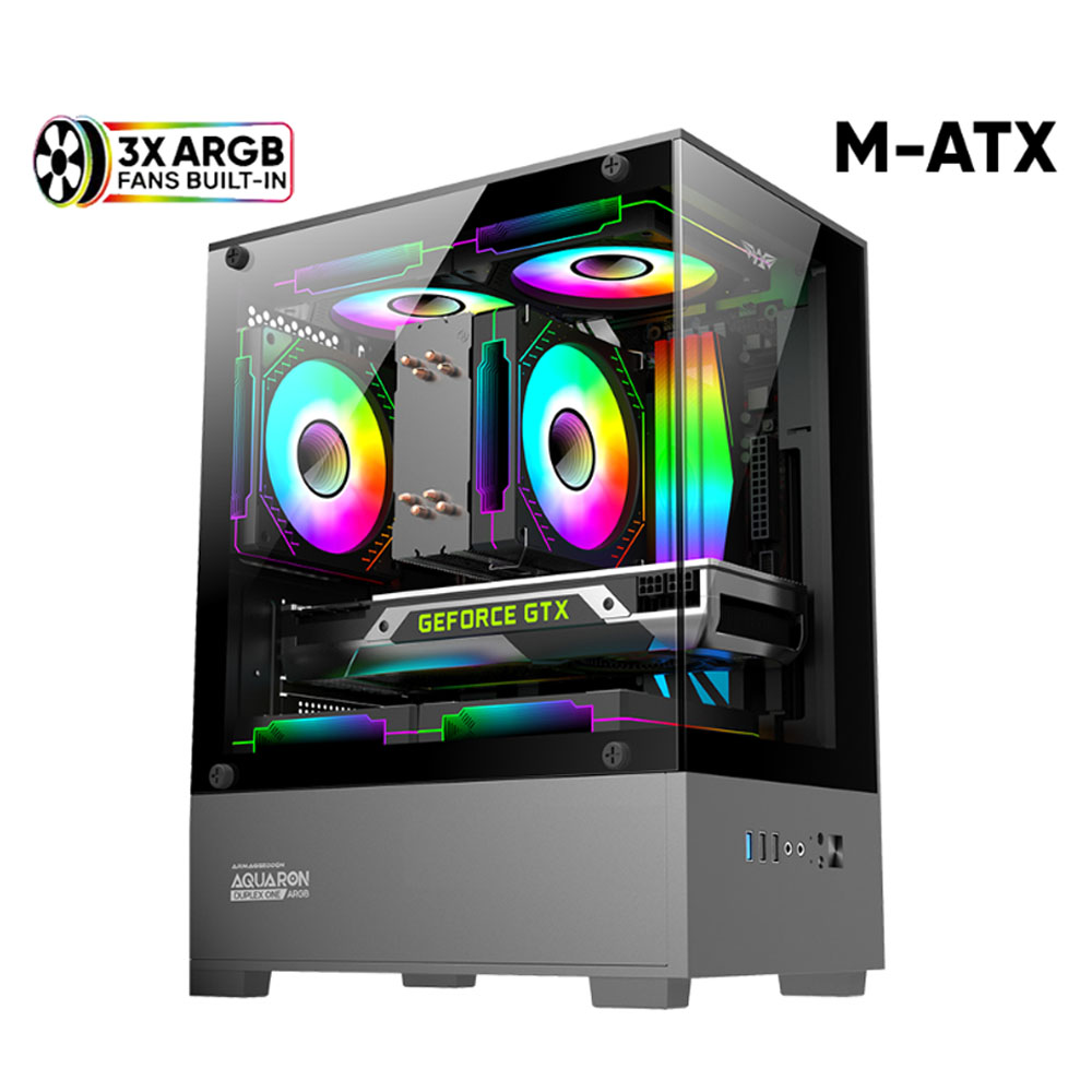 ARMAGGEDDON RGB M-ATX DUAL CHAMBER GAMING CASE AQUARON DUPLEX ONE BLACK ARMAGGEDDON RGB M-ATX DUAL CHAMBER GAMING CASE AQUARON DUPLEX ONE BLACK