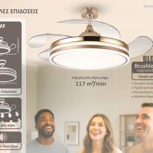 BRUNO BRN-0226 Ανεμιστήρας οροφής με LED φως, AC 82W, 42", O107x47εκ., χρυσός 3 42"