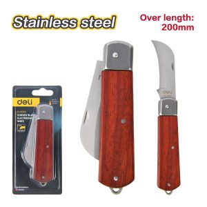 DELI σουγιάς DL0060 με ξύλινη λαβή, πτυσσόμενος, 200mm, καφέ 4 καφέ