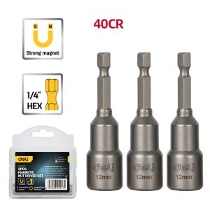 DELI σετ καρυδάκια DL4812T για δραπανοκατσάβιδο, μαγνητικά, 12mm, εξάγωνα, 3τμχ 3 12mm