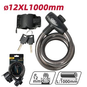 DELI κλειδαριά ποδηλάτου με κλειδί DL508062, Φ12mm, 1m, μαύρη 4 μαύρη