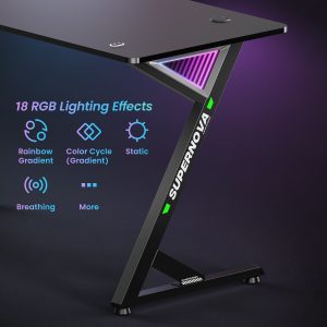 BRATECK gaming γραφείο GMD14-1 με RGB φωτισμό, 120x60x75cm, μαύρο 3 μαύρο