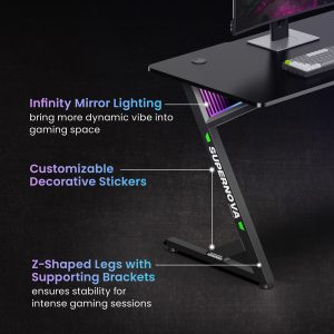 BRATECK gaming γραφείο GMD14-1 με RGB φωτισμό, 120x60x75cm, μαύρο 4 GMD14 1 3