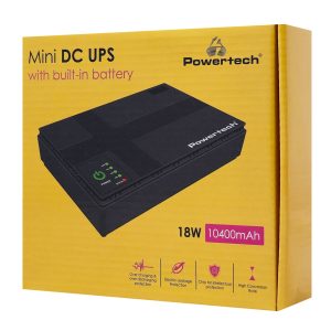 POWERTECH mini DC UPS PT-1434, 18W, 10400mAh, 3x DC, USB/LAN/POE, μαύρο 4 3x DC